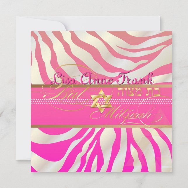 PixDezines DIY color/Pink Zebra, Bat Mitzvah Einladung (Vorderseite)