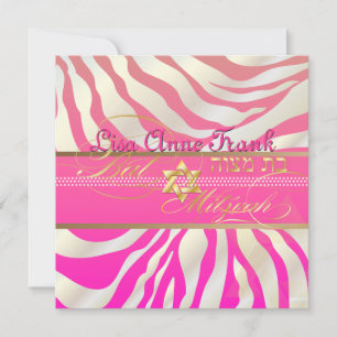 PixDezines DIY color/Pink Zebra, Bat Mitzvah Einladung
