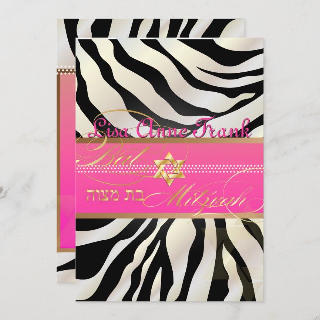 PixDezines DIY color/Zebra, Bat Mitzvah Einladung (Vorne/Hinten)