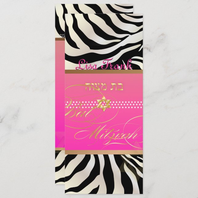 PixDezines DIY Farbe/natürliches Zebra, Bat Mitzva Einladung (Vorne/Hinten)
