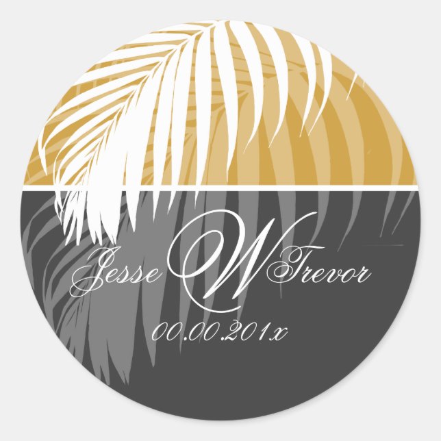 PixDezines DIY Farben/Weiße Palmfronten Runder Aufkleber (Vorderseite)