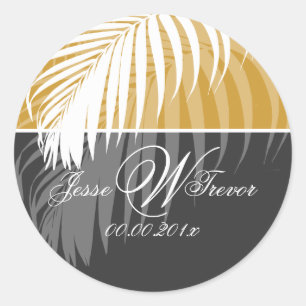 PixDezines DIY Farben/Weiße Palmfronten Runder Aufkleber