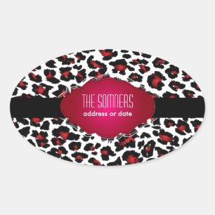 PixDezines DIY Hintergrundfarbe/rote Geparde Ovaler Aufkleber