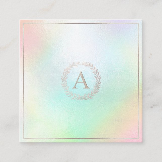 PixDezines DIY-Imitate Silver Monogram Holographis Quadratische Visitenkarte (Vorderseite)