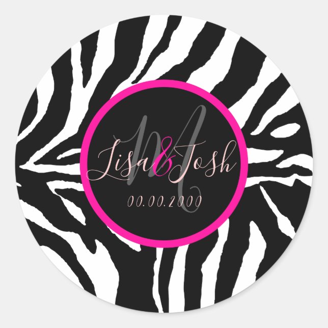 PixDezines DIY Zebra Muster, Monogramm Runder Aufkleber (Vorderseite)