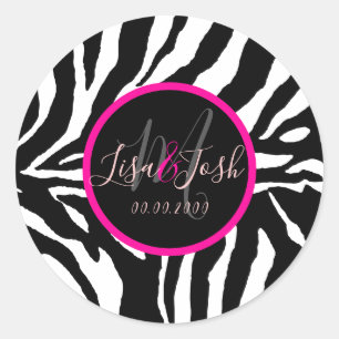 PixDezines DIY Zebra Muster, Monogramm Runder Aufkleber