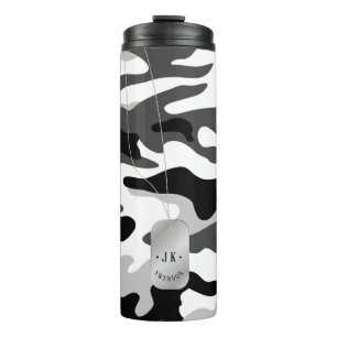 PixDezines-Dogtag Monogramm arktischer weißer Camo Thermosbecher