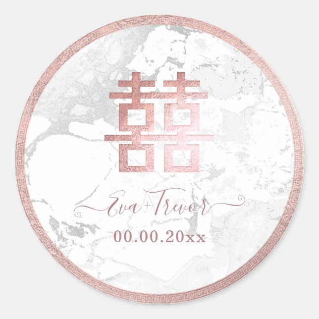 PixDezines doppeltes Glück Marmor Rose Gold Runder Aufkleber (Vorderseite)