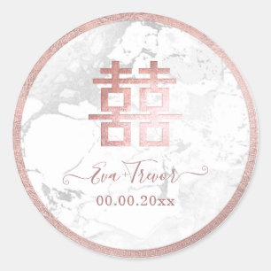 PixDezines doppeltes Glück Marmor Rose Gold Runder Aufkleber