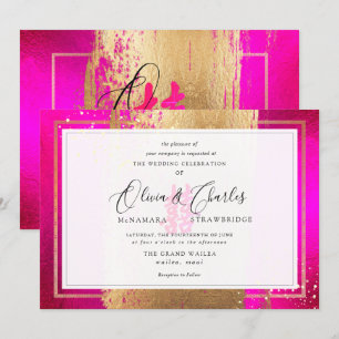 PixDezines Double Happiness, Faux Gold Hot Pink Einladung