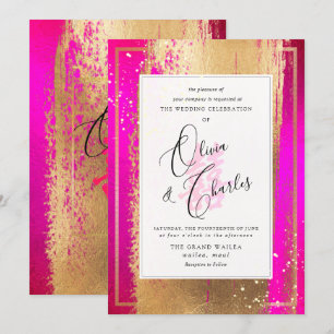 PixDezines Double Happiness, Faux-Gold in Hot Pink Einladung