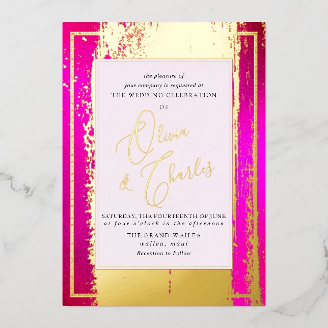 PixDezines Double Happiness Hot Pink in Real Folieneinladung (Vorderseite)