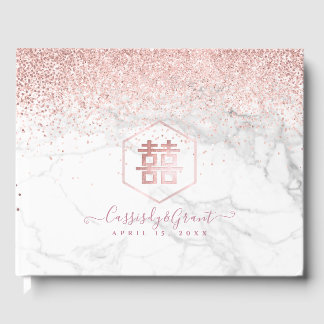PixDezines Double Happiness Marble Rose Gold Gästebuch