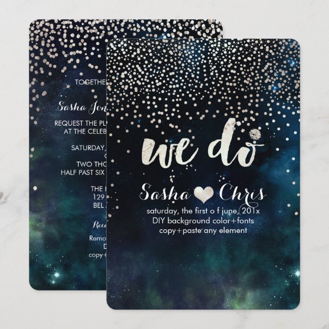 PixDezines Dunkler Himmel/schwindelig/Imitate silb Einladung (Vorne/Hinten)