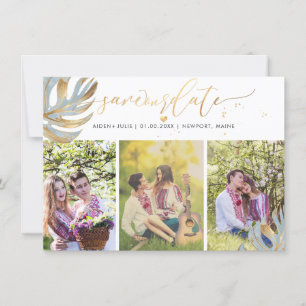 PixDezines Dusty Blue Monstera Imitats Metallic Save The Date