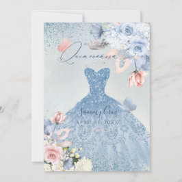 PixDezines Dusty Blue Rose Quinceanera Einladung