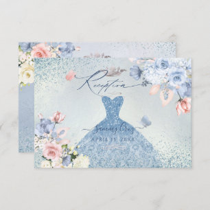 PixDezines Dusty Blue Rose Quinceanera Empfang Einladung