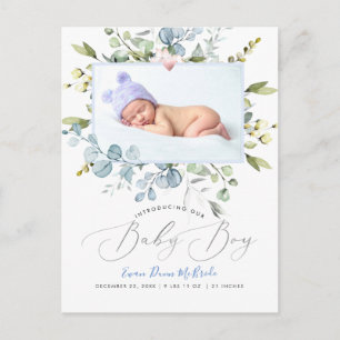 PixDezines Dusty Blue Watercolor Blume Boy Postkarte