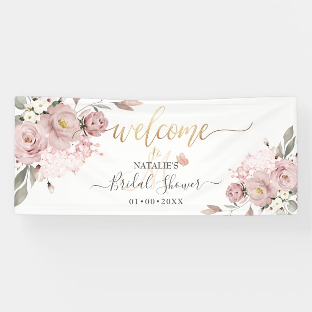 PixDezines Dusty Pink Roses Aquarellfarben Blume Banner (Horizontal)