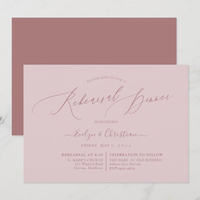 PixDezines Dusty Rose Minimalistische Probe Abende Einladung (Vorne/Hinten)