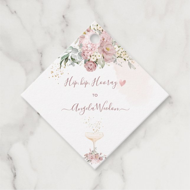 PixDezines Dusty Rose mit Champagner-Glas Geschenkanhänger (Vorderseite)