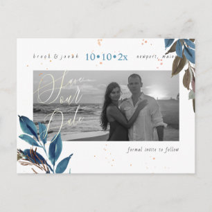 PixDezines Dusty Teal Laub Save our Date Postkarte