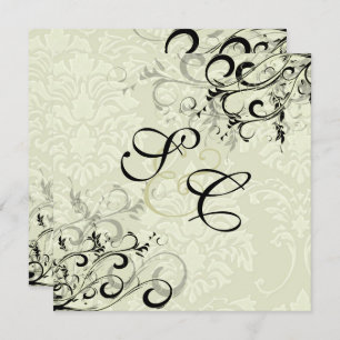 PixDezines EBONY WIRBEL/IVORY BAROQUE DAMASK Einladung