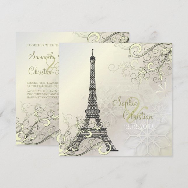 PixDezines EIFFEL PARIS+SNOWFLAKES INVITATIONEN Einladung (Vorne/Hinten)