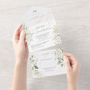 PixDezines Elegant Creamy White Roses All In One Einladung