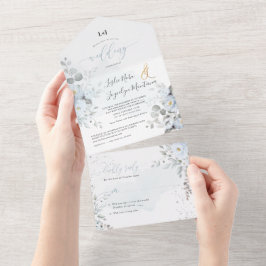 PixDezines Elegant Dusty Blue Rose All In One Einladung