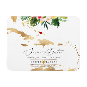 PixDezines Elegant Gold Caribbean Map Save Date Magnet