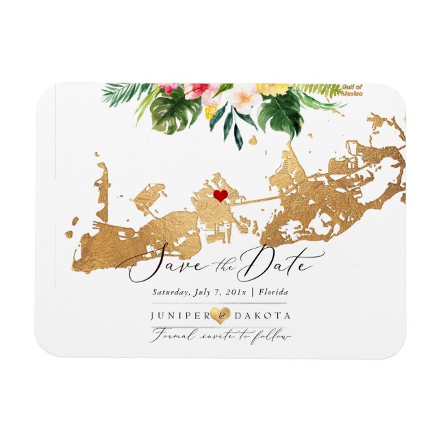 PixDezines Elegant Gold Key West Map, DIY heart Magnet (Horizontal)
