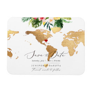 PixDezines Elegant Gold Map Save the Date Magnet