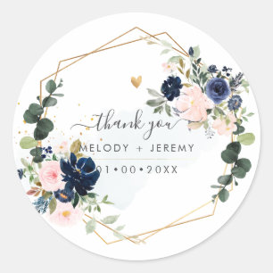 PixDezines Elegant H2 Blush Navy Blume Vielen Dank Runder Aufkleber