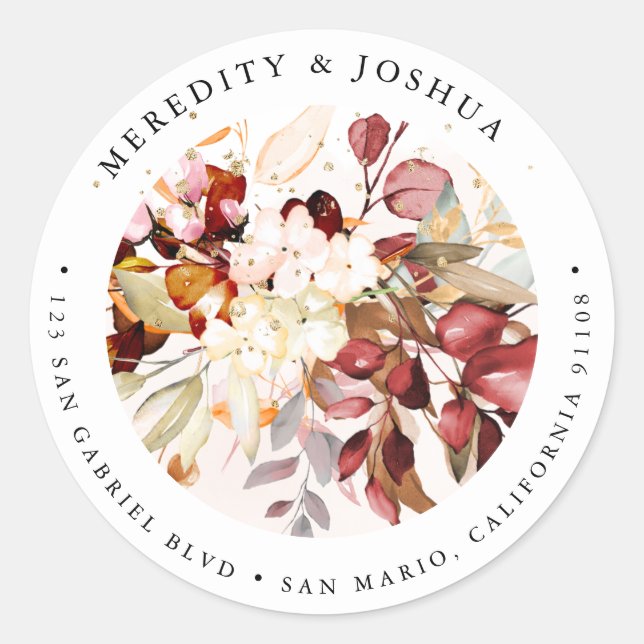 PixDezines Elegant Rotanischer Rost Eukalyptus Runder Aufkleber (Vorderseite)