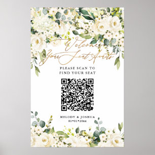 PixDezines Elegante Alabaster-Blumen-QR-Sitzordnun Poster