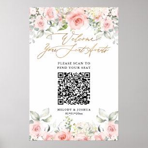 PixDezines Elegante Dusty Blush Rosen QR Sitzplan Poster