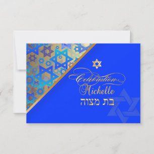 PixDezines Empfang Fledermaus Mitzvah/Blau/Gold Einladung