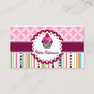 PixDezines Erdbeeren Wirbel Cupcake+Stripes Visitenkarte