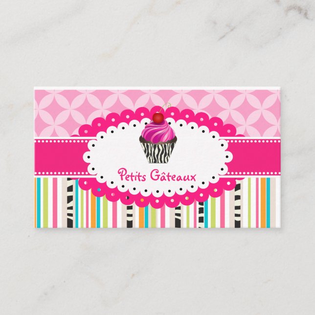 PixDezines Erdbeeren Wirbel cupcake+Stripes Visitenkarte (Vorderseite)
