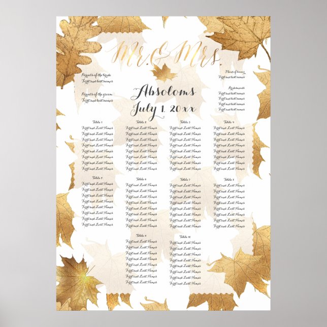 PixDezines Fall Foliage/Imitat Gold/Seating Chart Poster (Vorne)