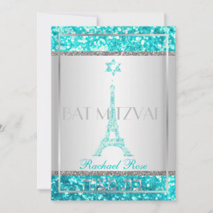 PixDezines falscher Glitter Eifflel/Bar Mizwa Einladung