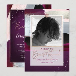 PixDezines Farbbblock Faux-Silber Bar Mitzwa Einladung