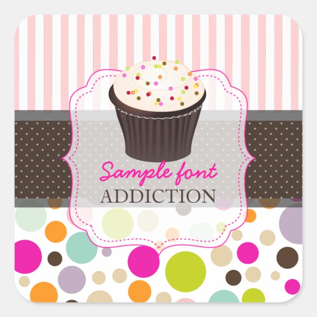 PixDezines-Farbstoffe/Kaugummi+Sprinklen Cupcake Quadratischer Aufkleber (Vorderseite)