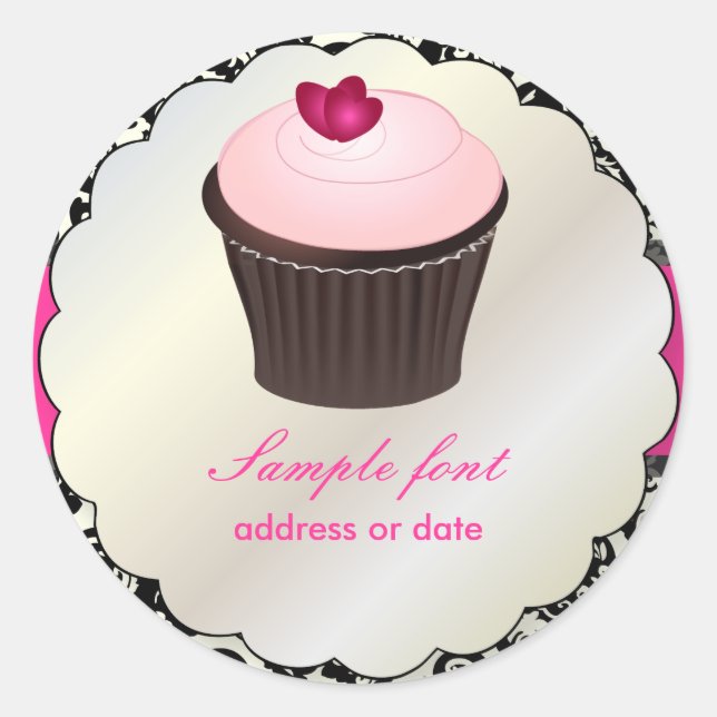 PixDezines-Farbtöne, Kuchen+Olivia-Damast Runder Aufkleber (Vorderseite)