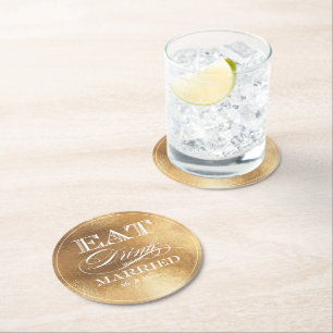 PixDezines Faux Gold/Eat/Drink/und Heirate Runder Pappuntersetzer