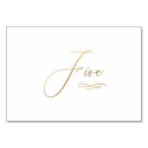 PixDezines Faux Gold Romantische Kalligrafie Fünf Tischnummer