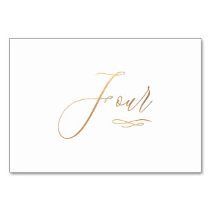 PixDezines Faux Gold Romantische Kalligrafie Vier  Tischnummer