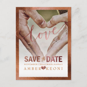 PixDezines Faux Kupfer Save the Date/Herz Ankündigungspostkarte