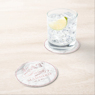 PixDezines Faux-Roségold/Essen/Trinken/und Heirate Runder Pappuntersetzer